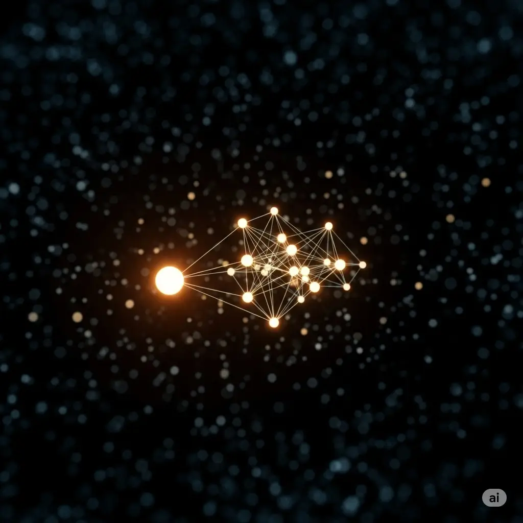 An abstract network of glowing dots connected by lines of light, symbolizing the deep connection between kindred spirits based on numerology.