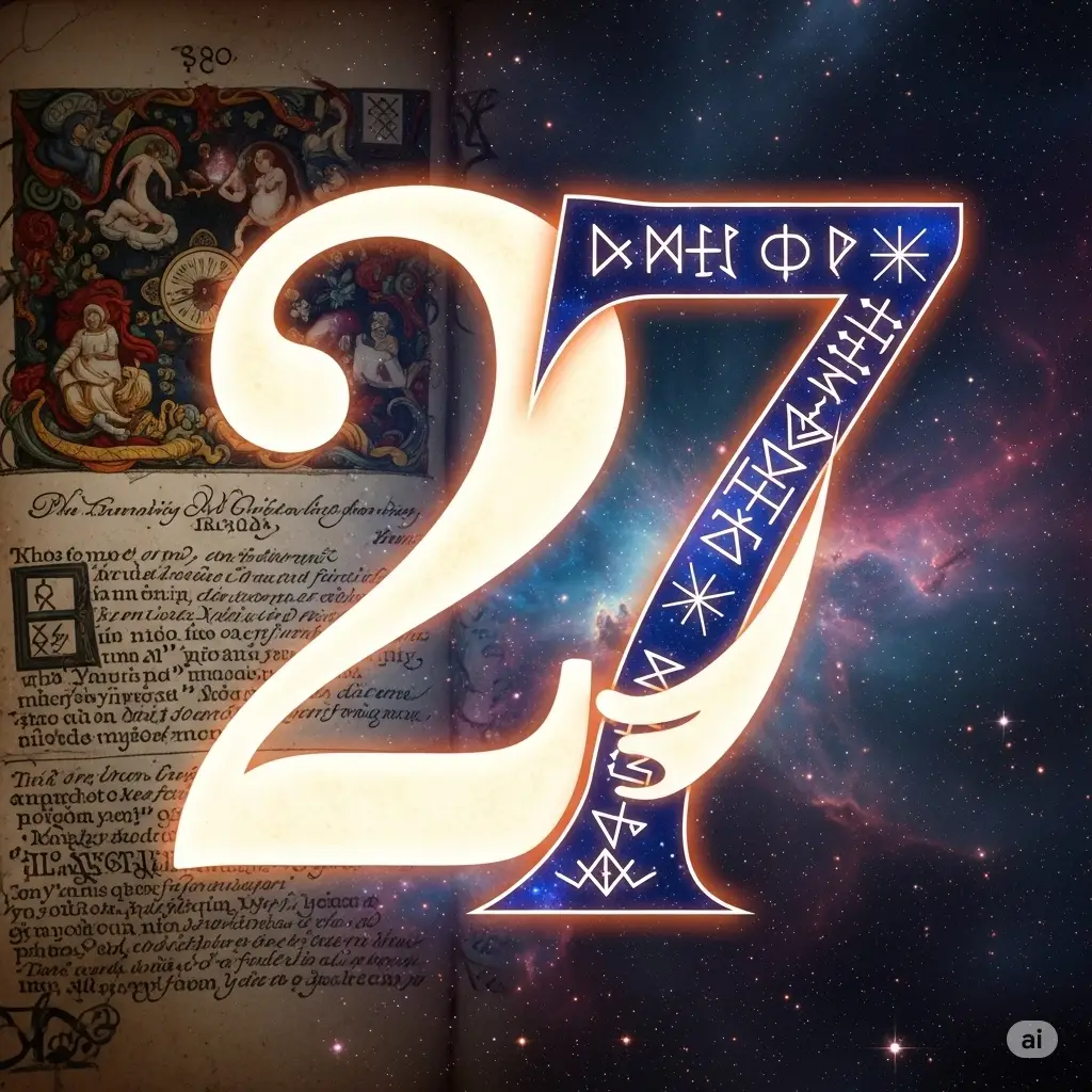 An artistic illustration of the numerology numbers 2 and 7 intertwined, representing the blend of intuition and spirituality for January-borns.