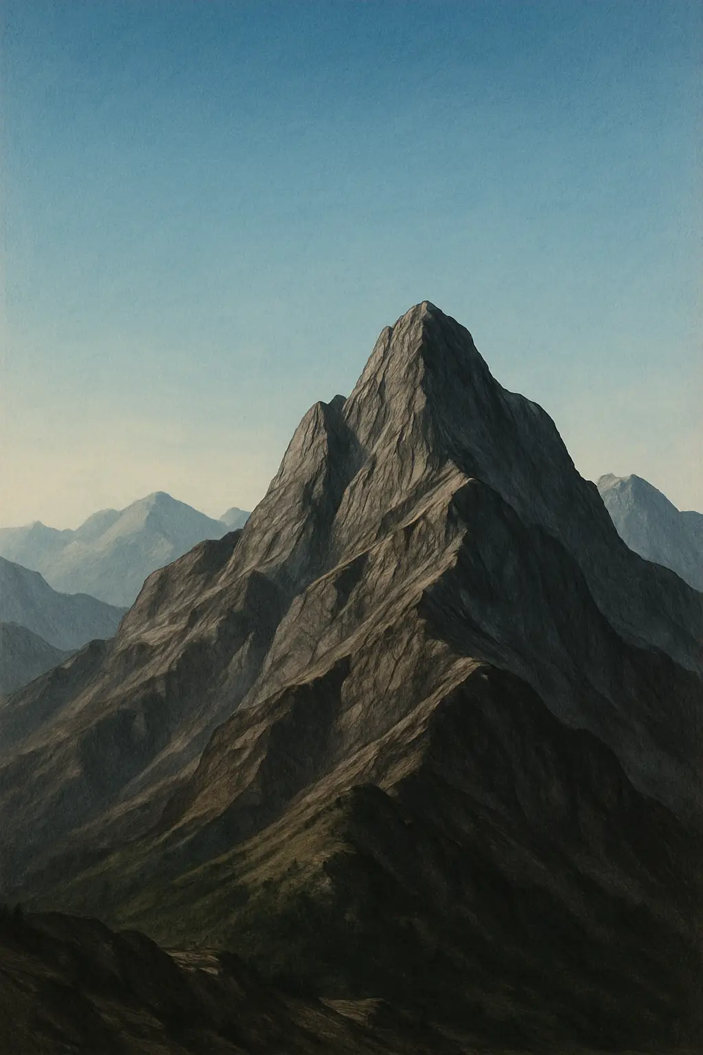 The grounded ambition of a January Life Path 1. A serene, high-altitude mountain range, symbolizing the ambitious and grounded nature of a Capricorn Life Path 1.